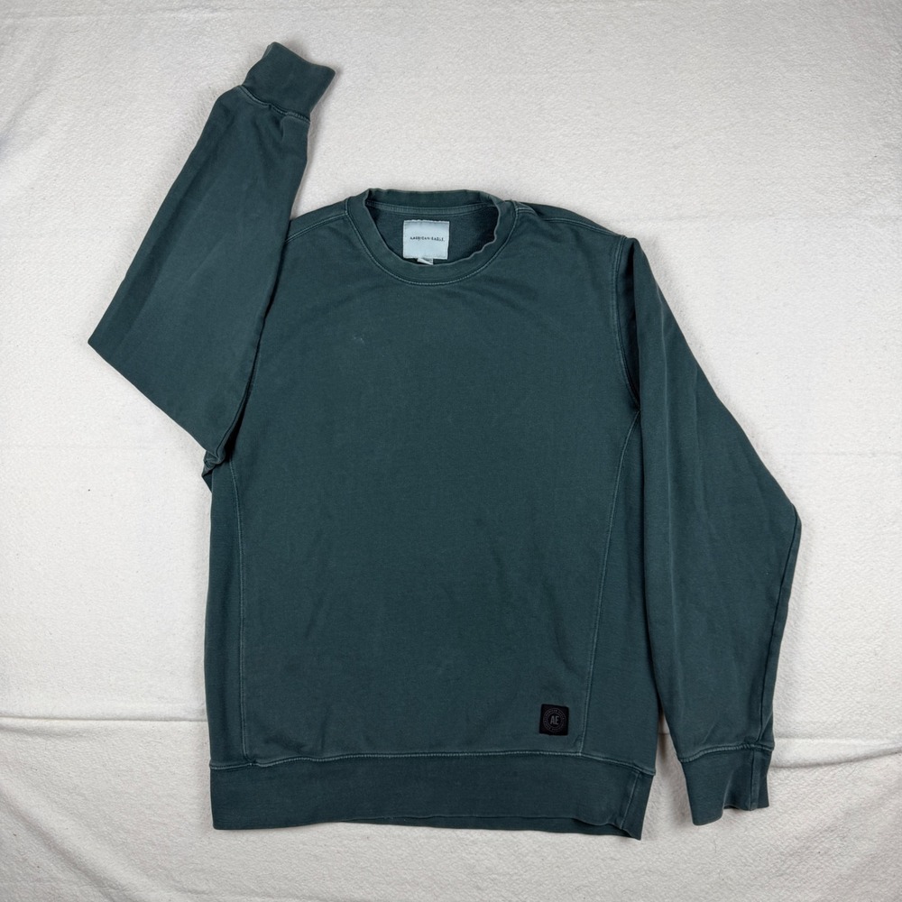 American Eagle Mens Large Tall Teal Green Cotton Crewneck Sweatshirt Pullover - Picture 2 of 7